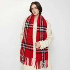 Check Alpaca Wool Blend Bouclé Scarf