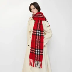 Check Alpaca Wool Blend Bouclé Scarf