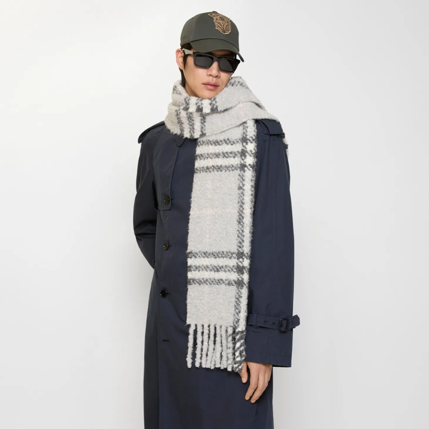 Check Alpaca Wool Blend Bouclé Scarf
