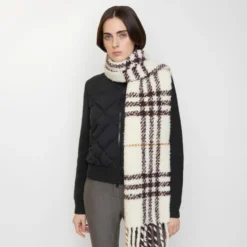 Check Alpaca Wool Blend Bouclé Scarf