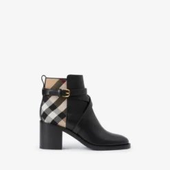 Check and Leather Heel Boots