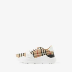 Check and Leather Sneakers