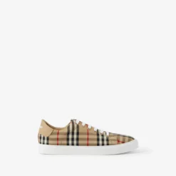 Check and Leather Sneakers