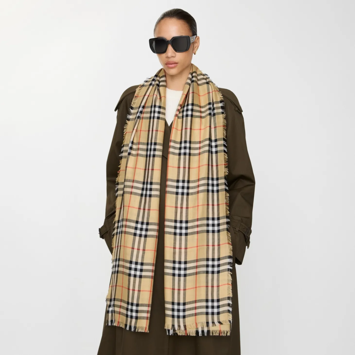 Check Cashmere Silk Scarf