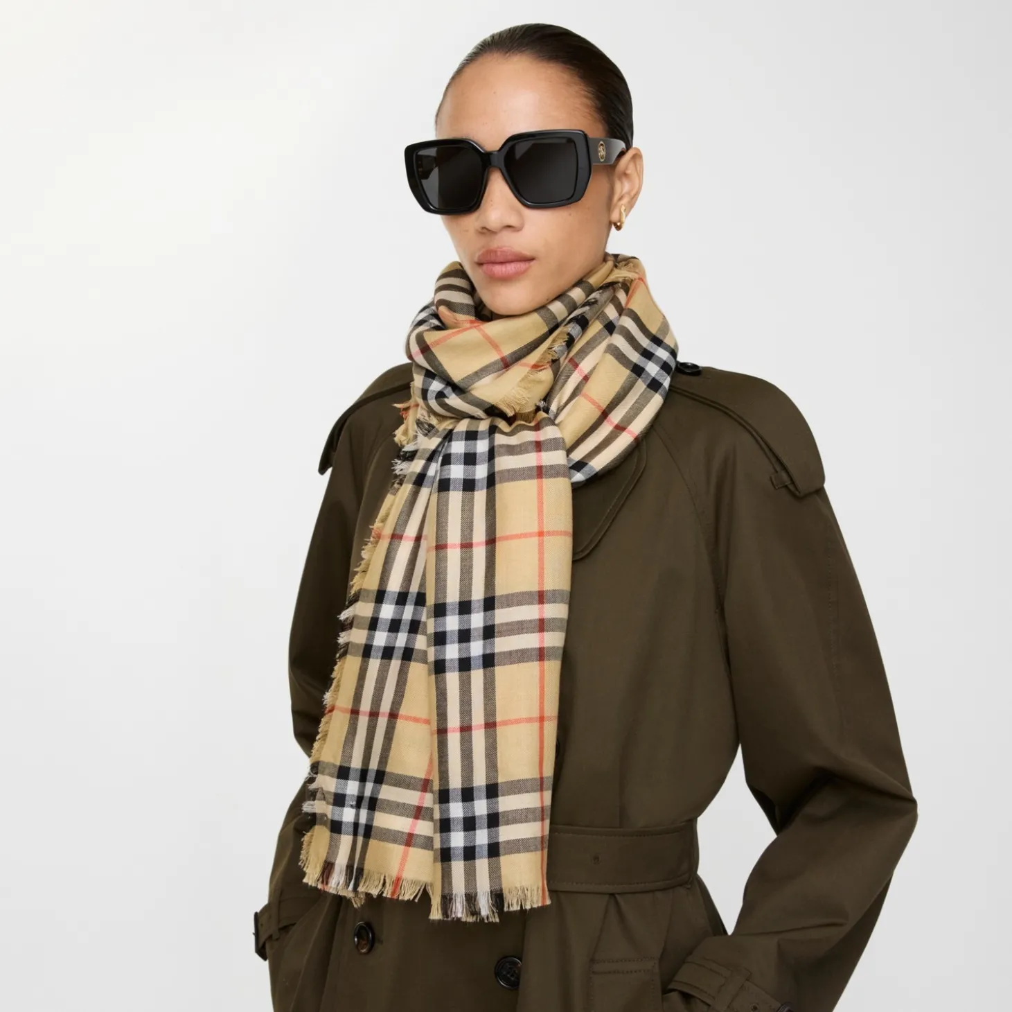 Check Cashmere Silk Scarf