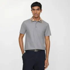 Check Collar Cotton Polo Shirt