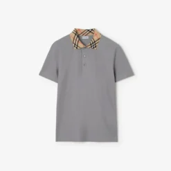 Check Collar Cotton Polo Shirt