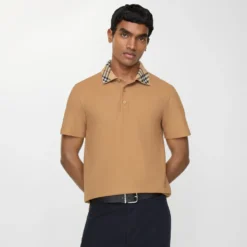 Check Collar Cotton Polo Shirt