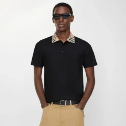 Check Collar Cotton Polo Shirt