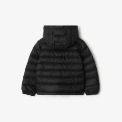 Checker-tape Nylon Hooded Puffer Jacket