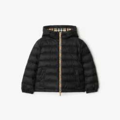 Checker-tape Nylon Hooded Puffer Jacket