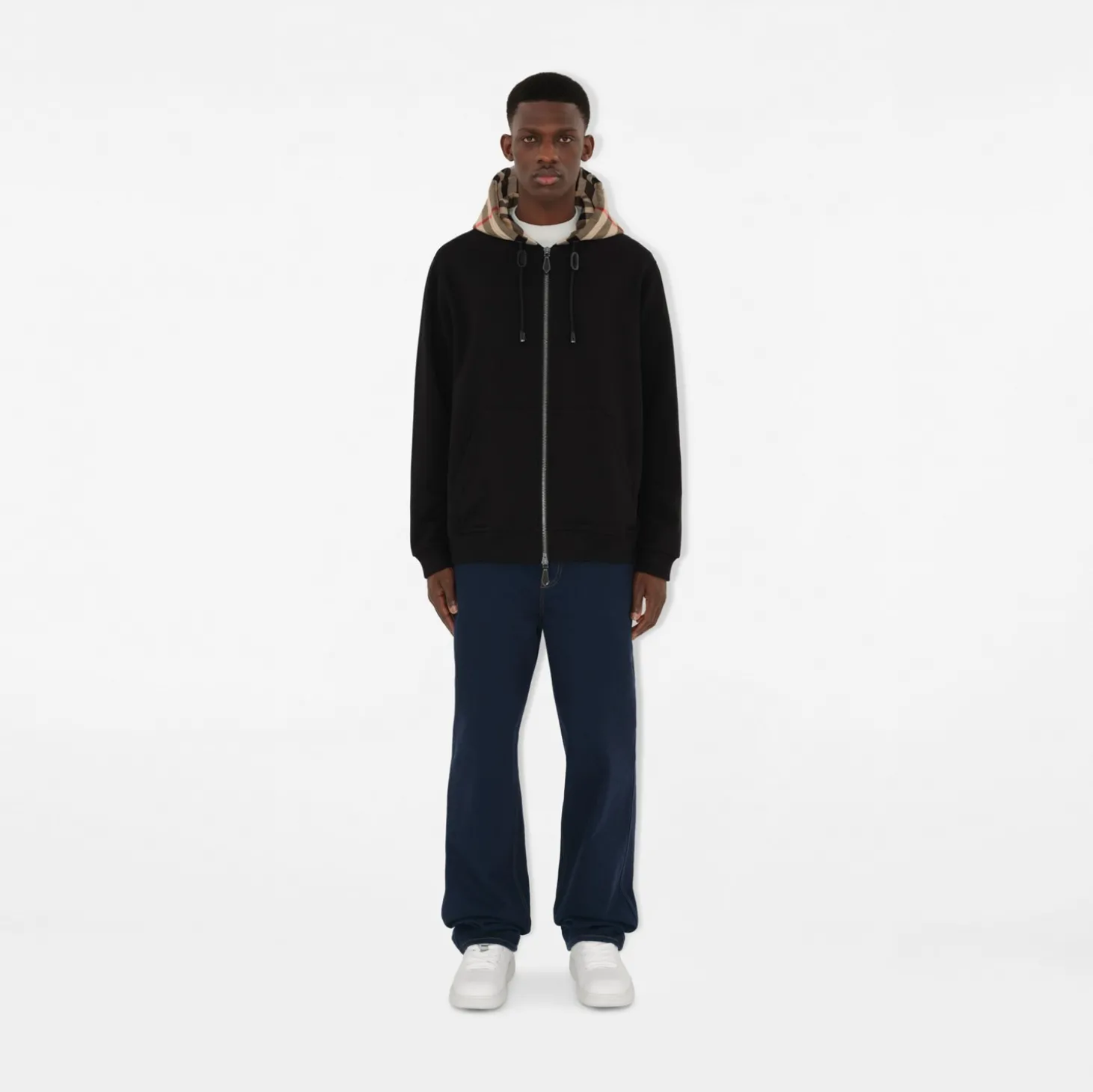 Check Hood Cotton Zip Hoodie