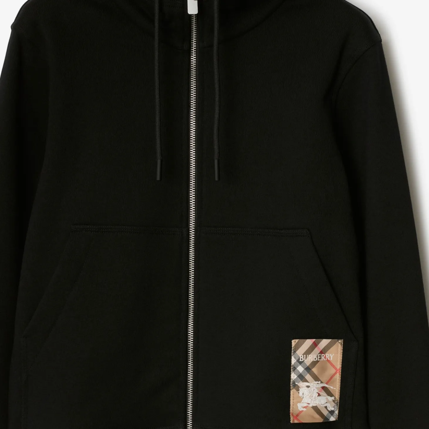 Check Label Cotton Zip Hoodie