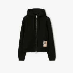 Check Label Cotton Zip Hoodie