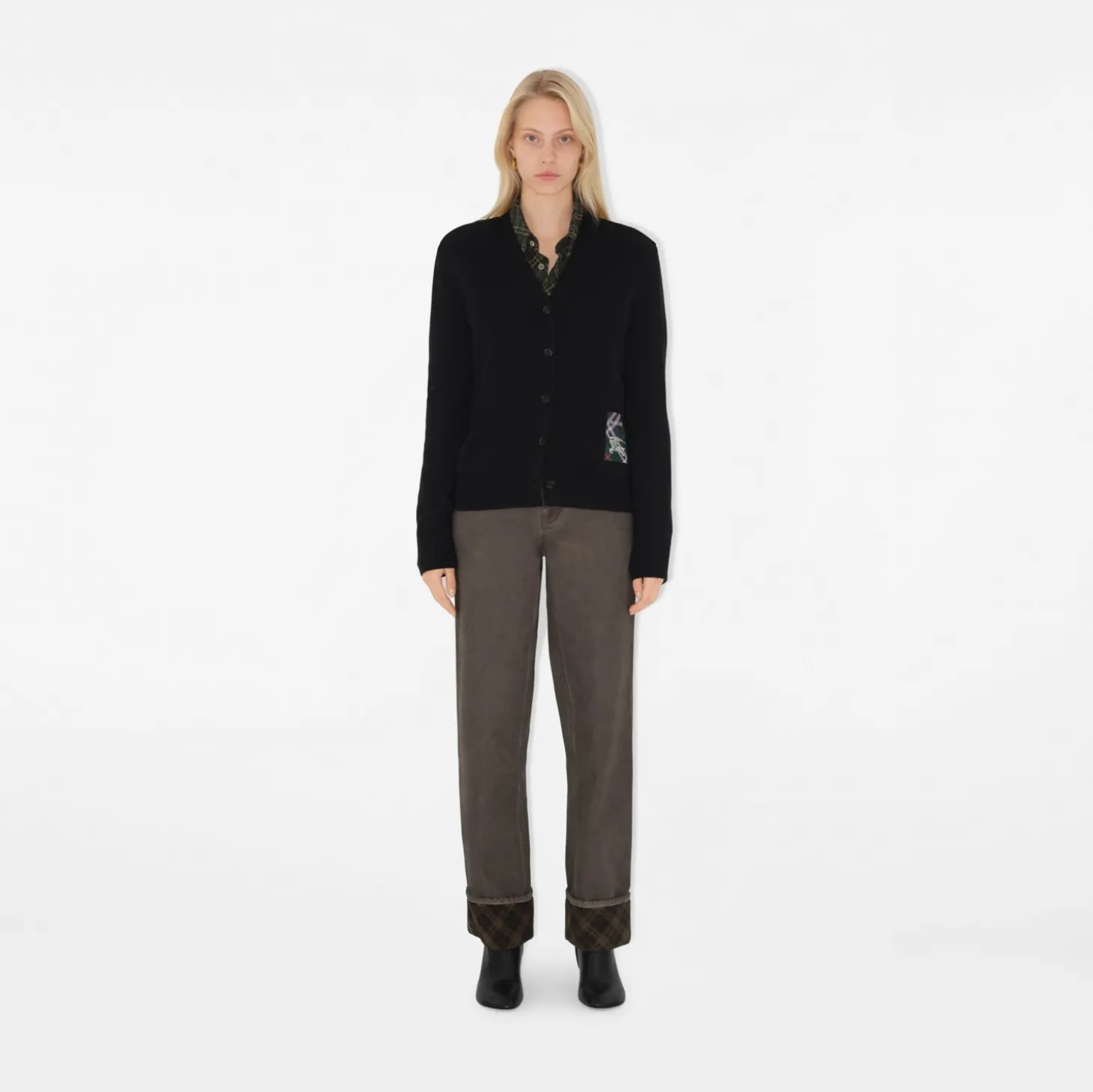 Check Label Wool Cardigan