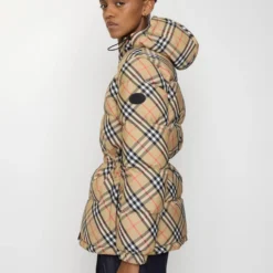 Check Nylon Hooded Puffer Jacket