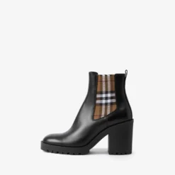 Check Panel Leather Ankle Boots