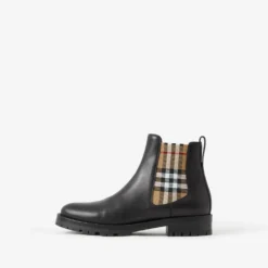 Check Panel Leather Chelsea Boots