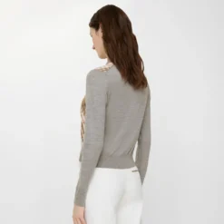 Check Panel Wool Silk Cardigan