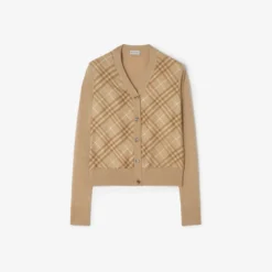 Check Panel Wool Silk Cardigan