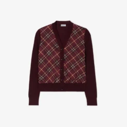 Check Panel Wool Silk Cardigan