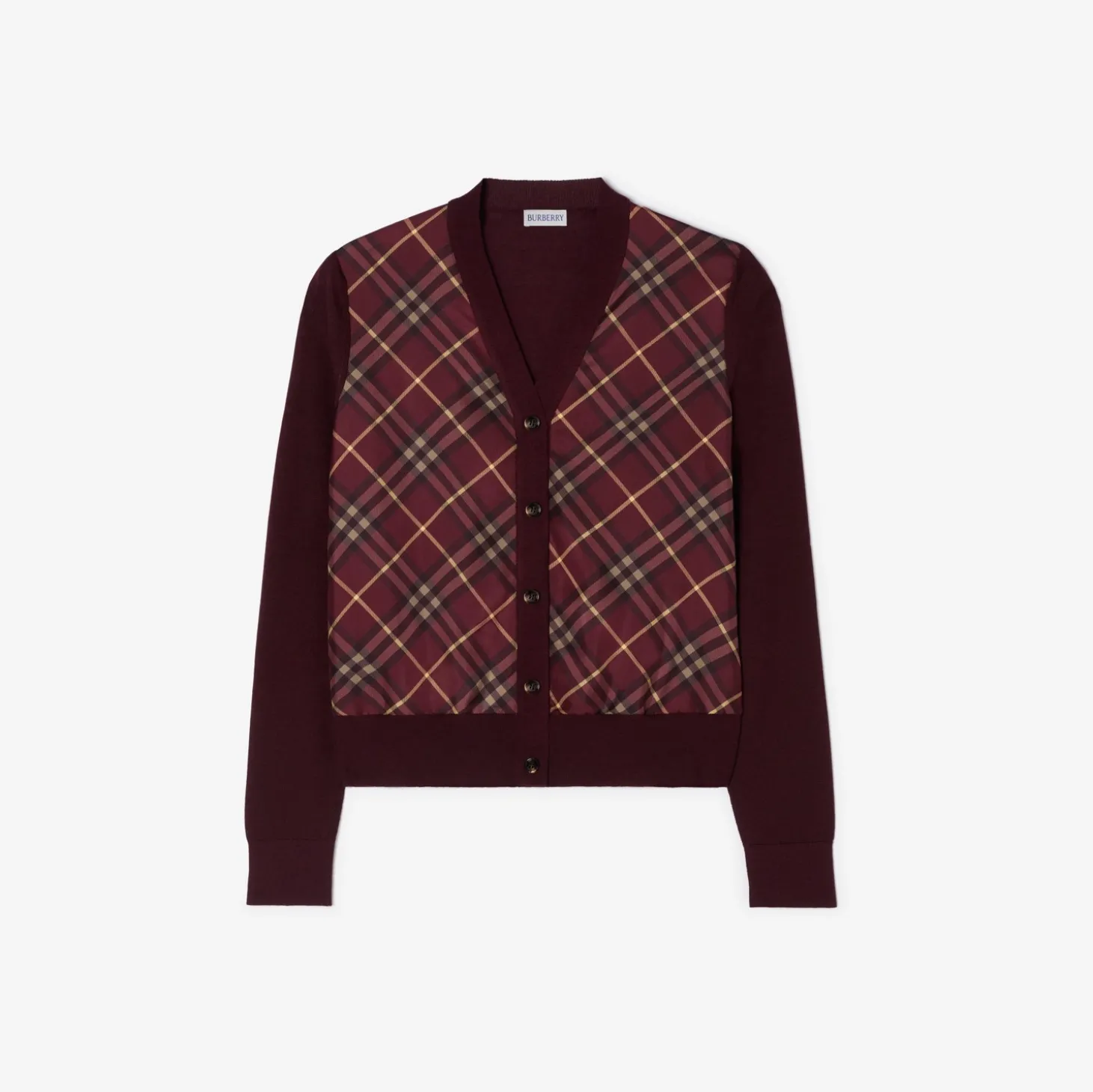 Check Panel Wool Silk Cardigan