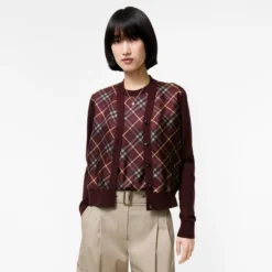 Check Panel Wool Silk Cardigan