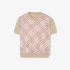 Check Panel Wool Silk T-shirt
