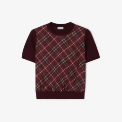 Check Panel Wool Silk T-shirt