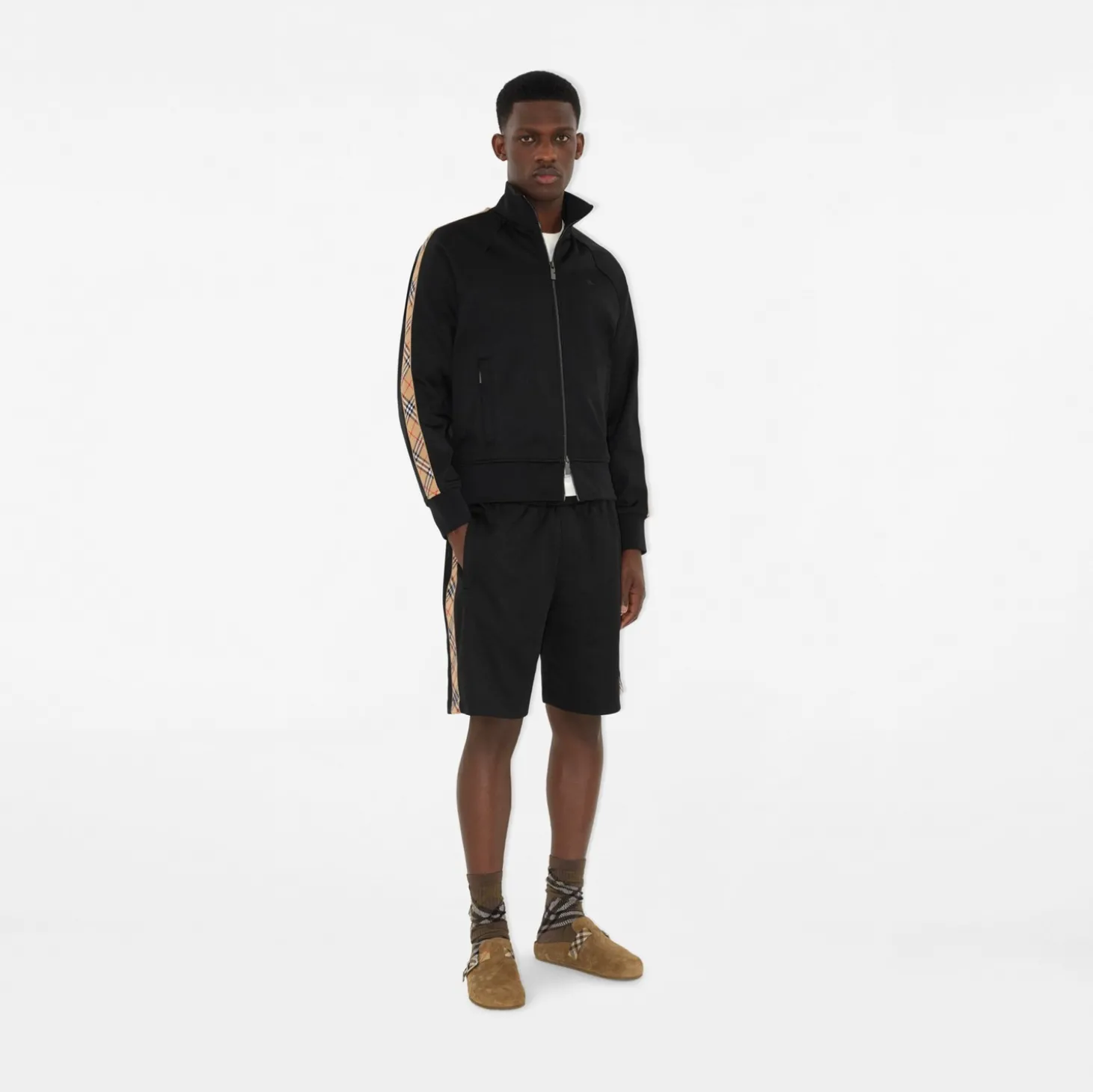 Check Trim Cotton Blend Shorts