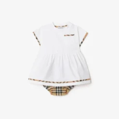 Check Trim Cotton Dress with Bloomers