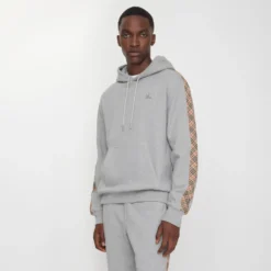 Check Trim Cotton Hoodie