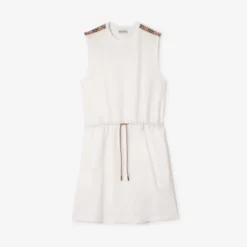 Check Trim Cotton Jersey Dress