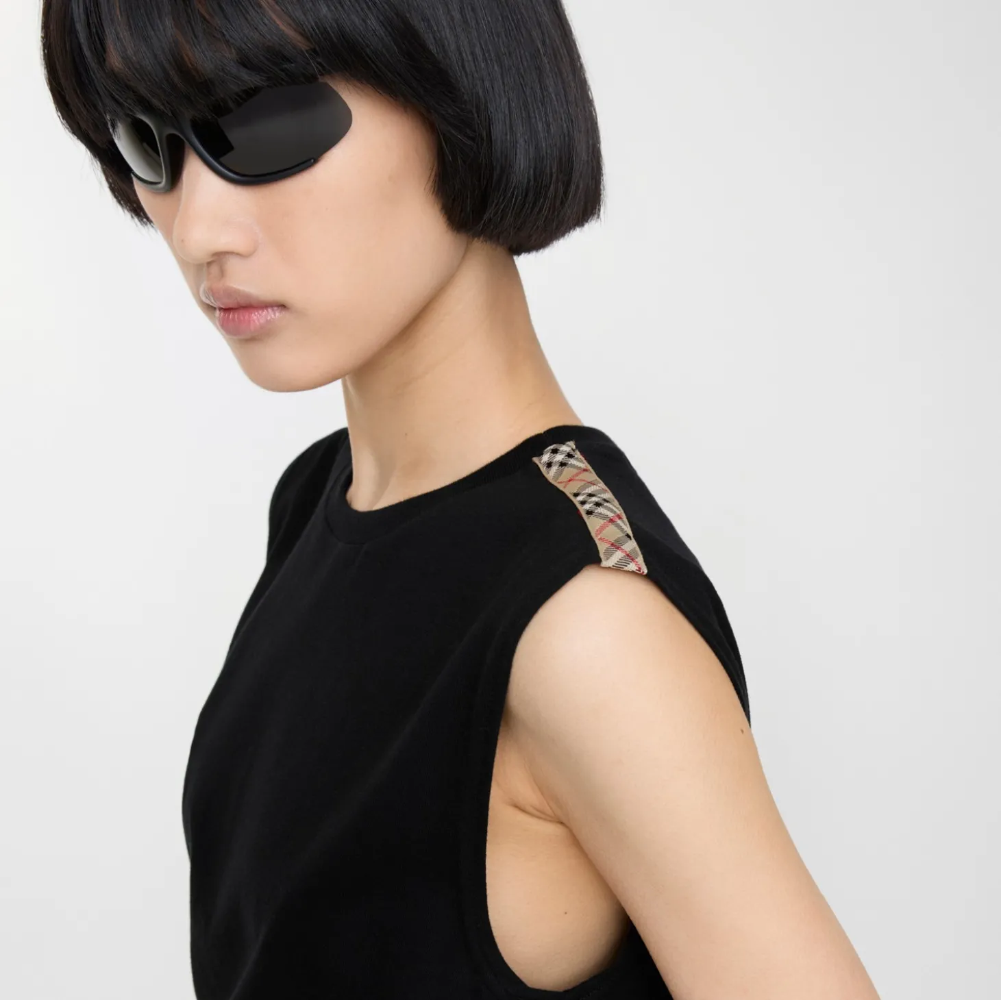 Check Trim Cotton Jersey Dress