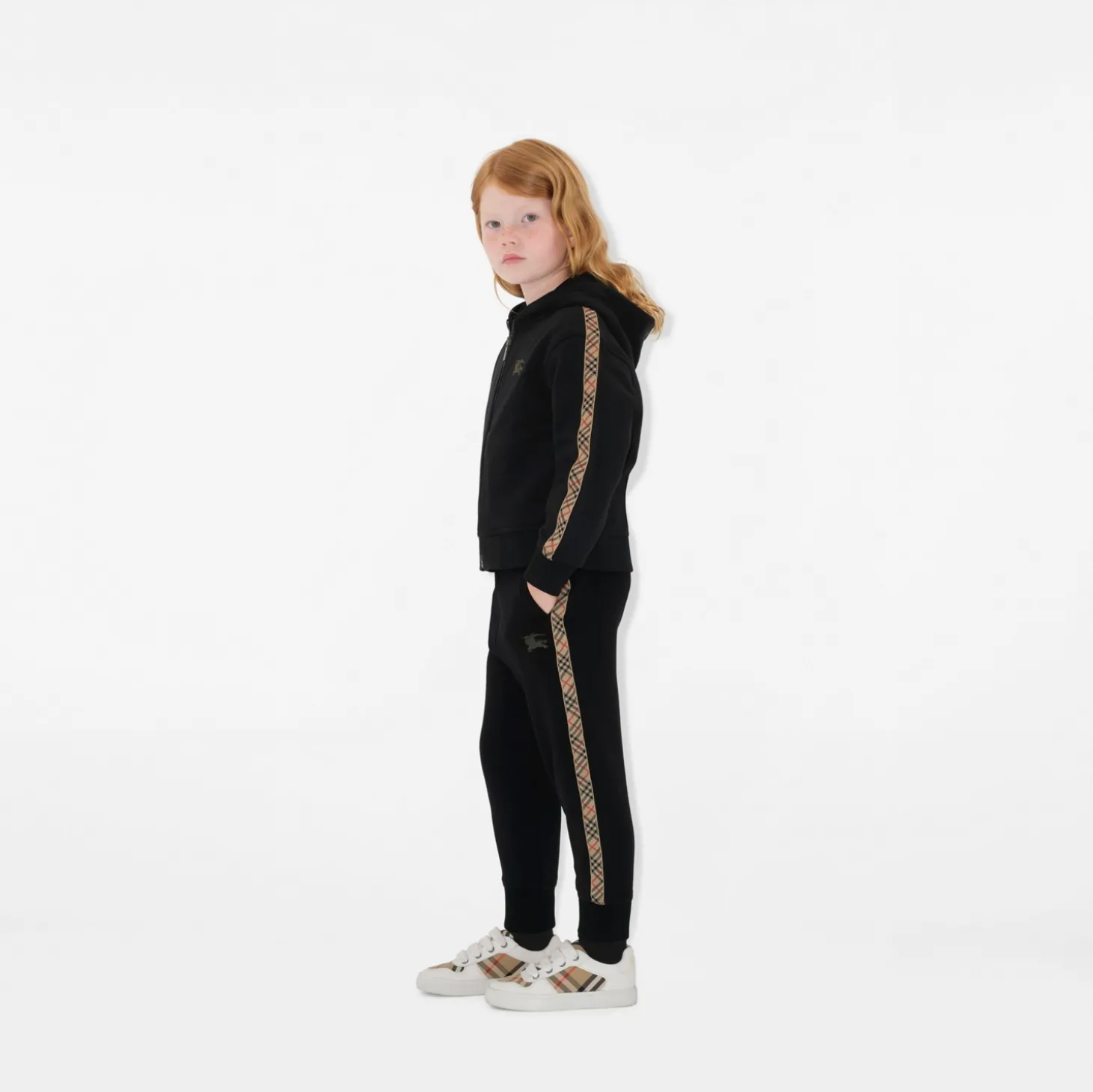 Check Trim Cotton Jogging Pants