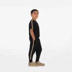 Check Trim Cotton Jogging Pants
