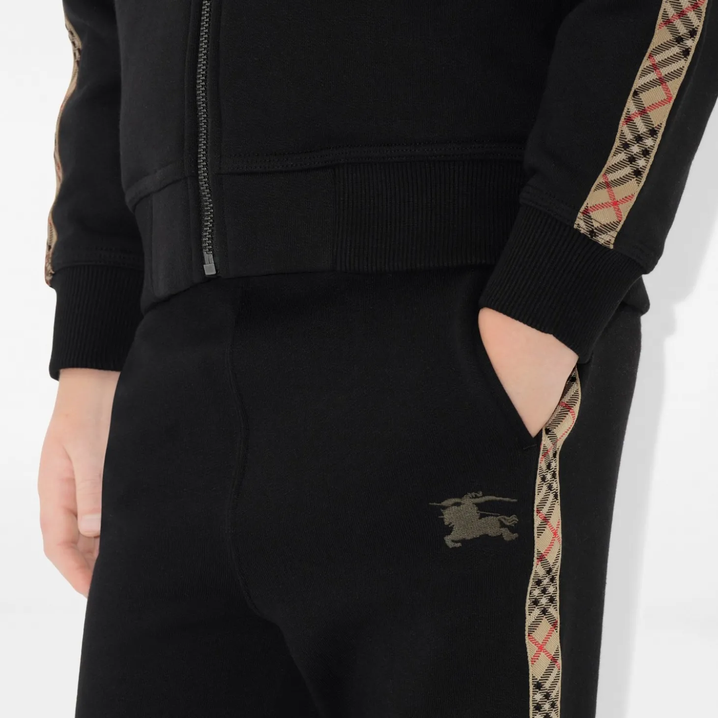 Check Trim Cotton Jogging Pants