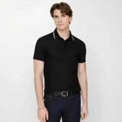 Check Trim Cotton Polo Shirt