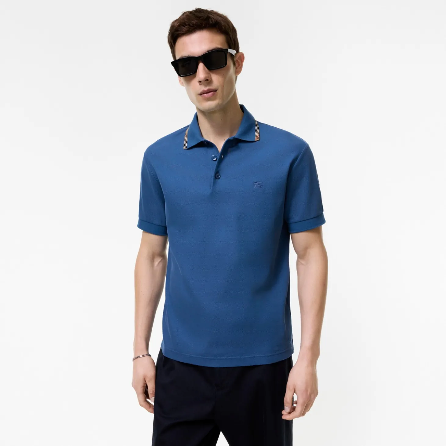 Check Trim Cotton Polo Shirt