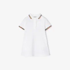 Check Trim Cotton Polo Shirt Dress