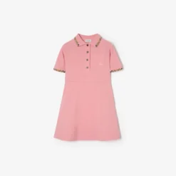 Check Trim Cotton Polo Shirt Dress