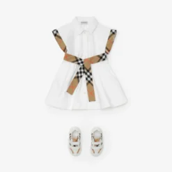 Check Trim Cotton Shirt Dress