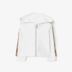 Check Trim Cotton Zip Hoodie
