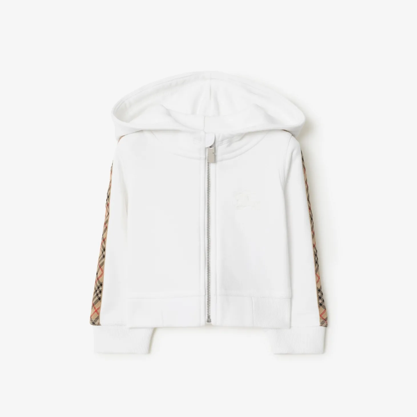 Check Trim Cotton Zip Hoodie