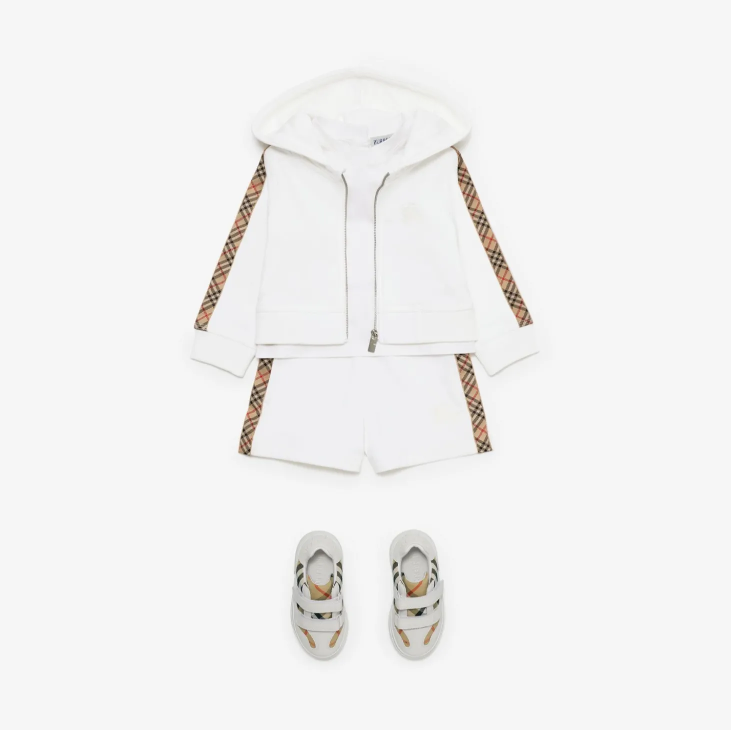 Check Trim Cotton Zip Hoodie