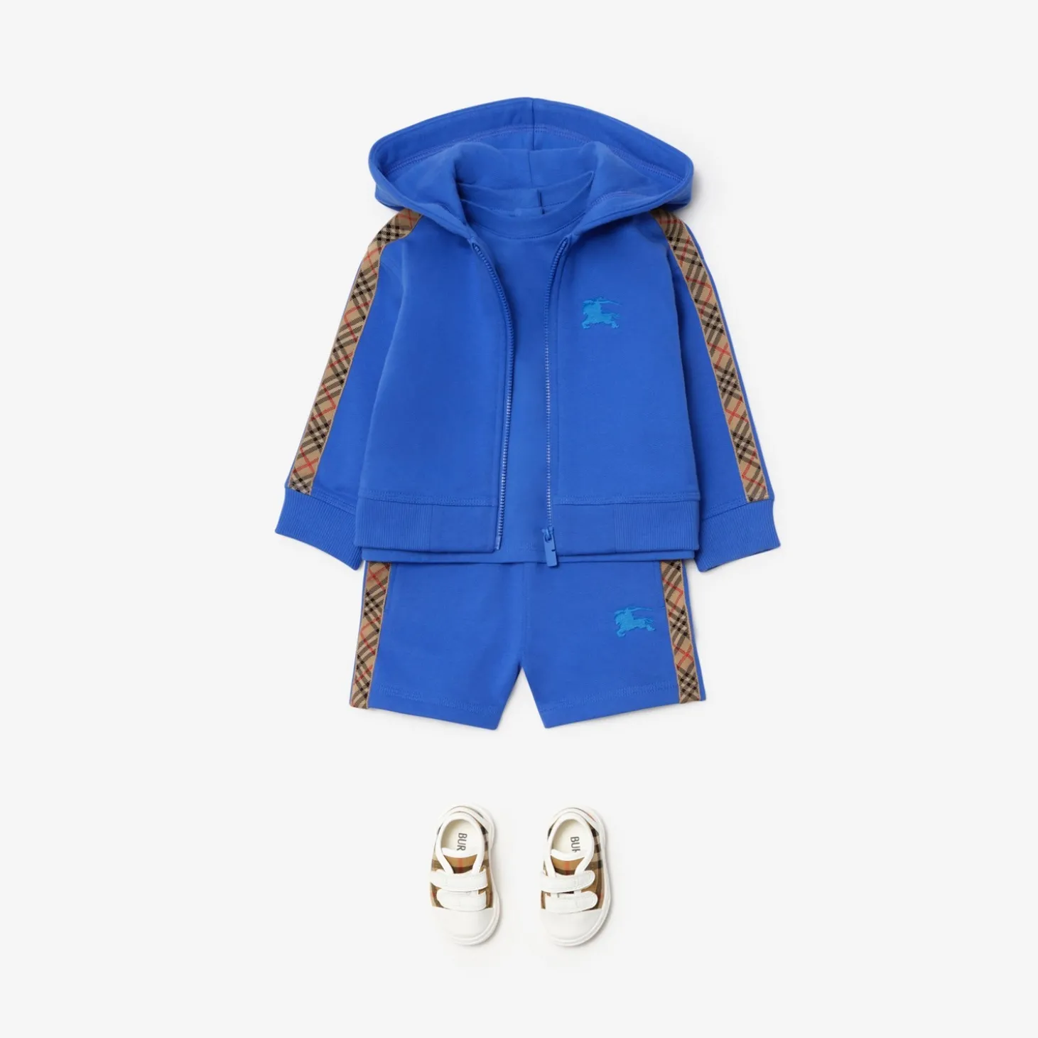 Check Trim Cotton Zip Hoodie