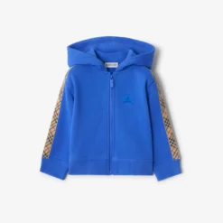 Check Trim Cotton Zip Hoodie