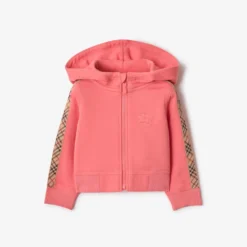 Check Trim Cotton Zip Hoodie