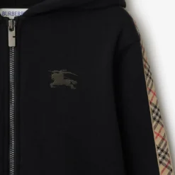Check Trim Cotton Zip Hoodie