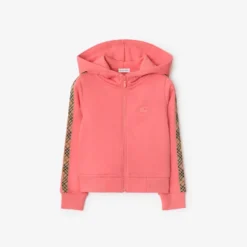 Check Trim Cotton Zip Hoodie